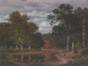Herbstwald Mit Teich Und Rehwild by Karl Bennewitz von Loefen the Elder