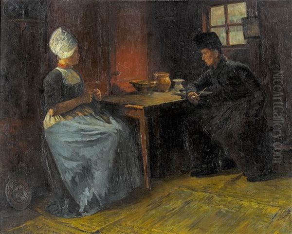 Hollandisches Interieur Mit Mann Und Frau Am Tisch - view 1