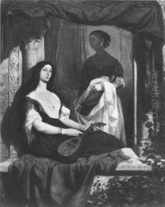 Jeune Femme A La Mandoline Et Sa Servante by Francois Leon Benouville
