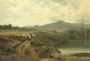 An Extensive Undulating Landscape In Summer by Jean Achille Benouville