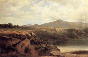 Cattle Resting In An Extensive Italian Landscape by Jean Achille Benouville