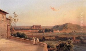 Two Monks On A Terrace In An Italian Landscape