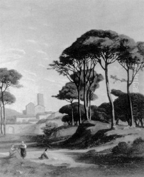 Italian Landscape With Trees And Women - view 1