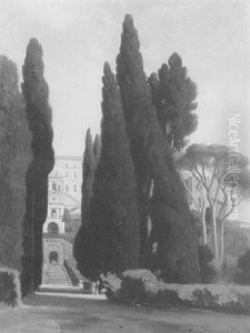 Vue Des Jardins De La Villa D'este A Tivoli by Jean Achille Benouville