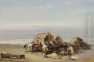 A Herd Of Horses With Shepherds In The Puszta by Alexander Ritter Von Bensa