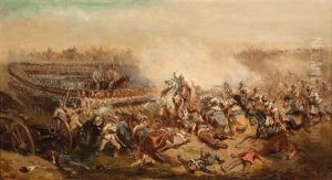 Chaotic Battle Between Prussian Cuirassiers And Austrian Infantry
