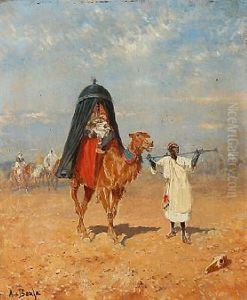 Scene From Egypt With A Dromedary Transporting People