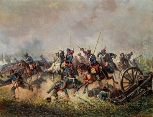 Attacke Der Osterreichischen Trani-ulanen In Italien Unter Dem Feldherrn Erzherzog Albrecht by Alexander Ritter Von Bensa
