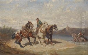 Treidelpferde An Der Donau by Alexander Ritter Von Bensa