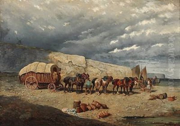 Coastal View With A Horse-drawn Carriage On The Beach, Brittany - view 1