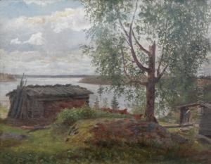Insjolandskap Med Fabodar by Fredrik Ahlstedt
