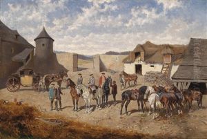 Pferdewechsel Am Gutshof by Alexander Ritter Von Bensa