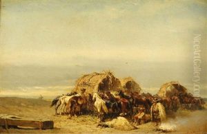 Horse Merchants Resting In Puszt by Alexander Ritter Von Bensa