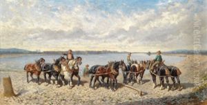 Treidelpferde An Der Donau by Alexander Ritter Von Bensa
