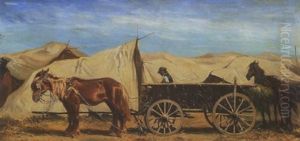 Pferdefuhrwerk Vor Einem Ungarischen Zigeunerlager by Alexander Ritter Von Bensa
