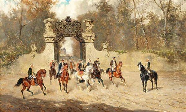 Hunting Party With A Castle In The Background - view 1