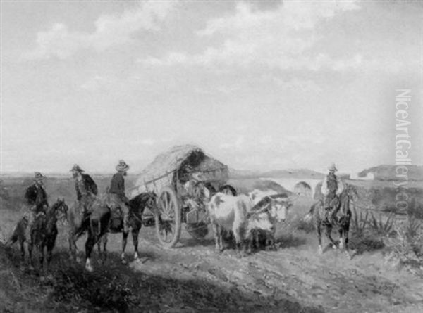 Ox Cart And Horsemen Along The Road - view 1