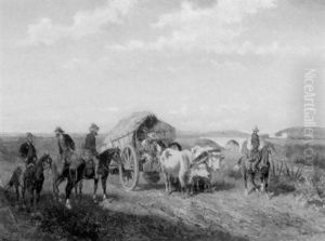 Ox Cart And Horsemen Along The Road by Alexander Ritter Von Bensa