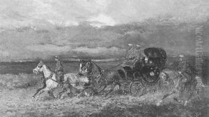 Franzosische Offiziere In Einer Von Preusischen Trainsoldaten Gefuhrten Kutsche Begleitet Von Einem Preusischen Offizier Zu Pferd by Alexander Ritter Von Bensa