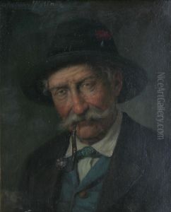 Portratt Av Man Med Hatt Och Pipa by Magnus Ahlstedt