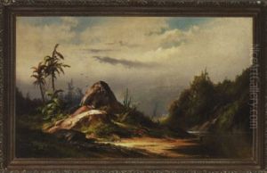 Native Americans On The Riverbank by George Frederick Bensell