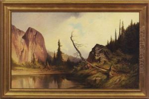Native American Encampment Along The River by George Frederick Bensell