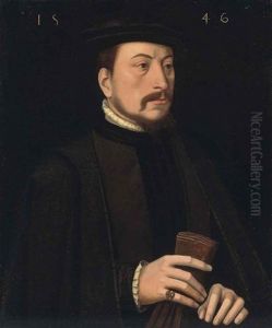Portrait Of A Gentleman In Black Robes With A Ruff And A Black Mantle, Holding A Pair Of Gloves In His Right Hand by Ambrosius Benson