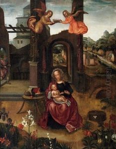 Maria Mit Dem Kinde Vor Landschaftshintergrund by Ambrosius Benson