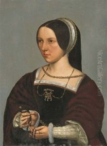 Portrait Of Elisabeth Donche, Half-length, In A Brown Velvet Dress With Fur Sleeves, A Rosary In Her Hands