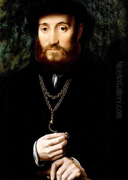 Portrait Of A Gentleman, Half-length, Wearing A Black Costume And Hat, Holding A Glove And A Ring - view 1