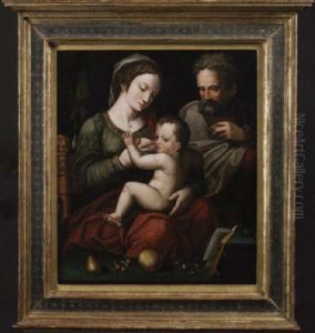 Madonna Mit Dem Jesuskind Und Dem Heiligen Joseph by Ambrosius Benson