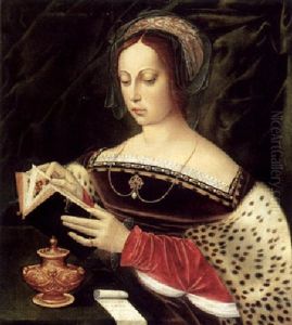 Bildnis Der Heiligen Magdalena Vor Drapiertem Hintergrund