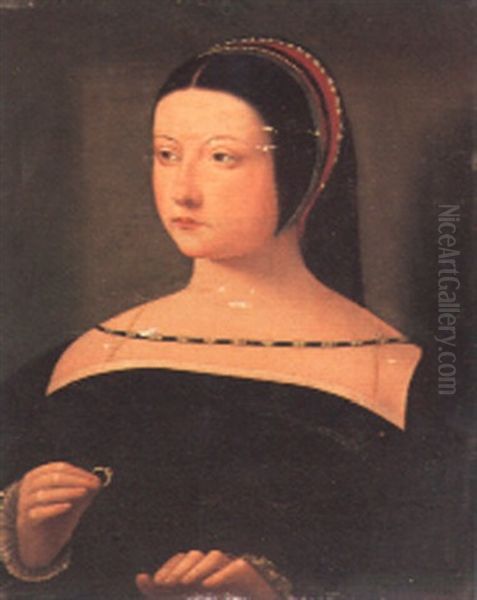 Portrait Of A Lady, In A Black Dress And Holding A Ring - view 1