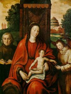 The Madonna And Child Enthroned, Adored By An Angel And A Donor by Ambrosius Benson