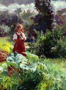 Young Girl Picking Flowers At Springtime by Frank Weston Benson