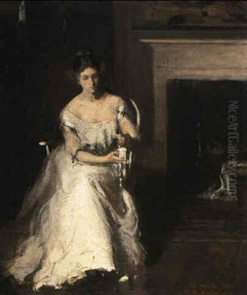 Woman Admiring Lace - view 1