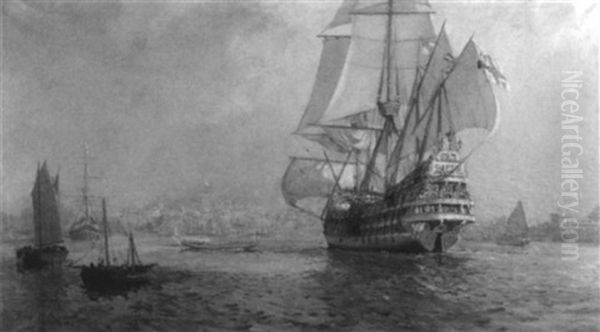 Italian Port View With An Ornate Galleon - view 1
