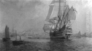 Italian Port View With An Ornate Galleon by John P. Benson