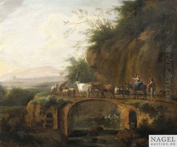 Italienisierende Landschaft Mit Hirten Auf Einer Brucke - view 1