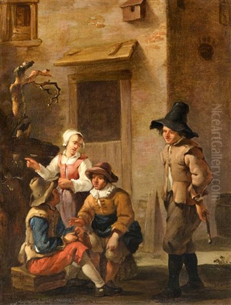Four Figures Conversing In The Courtyard Of A - view 1