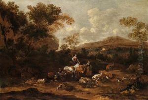 Sudliche Landschaft Mit Hirten Und Einer Viehherde by Johannes van der Bent