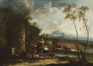 Landskap Med Herdar Och Herdinnor by Johannes van der Bent