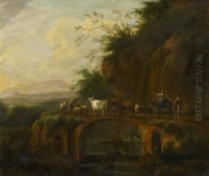 Italienische Landschaft Mit Viehhirten Auf Einer Alten Romerbrucke