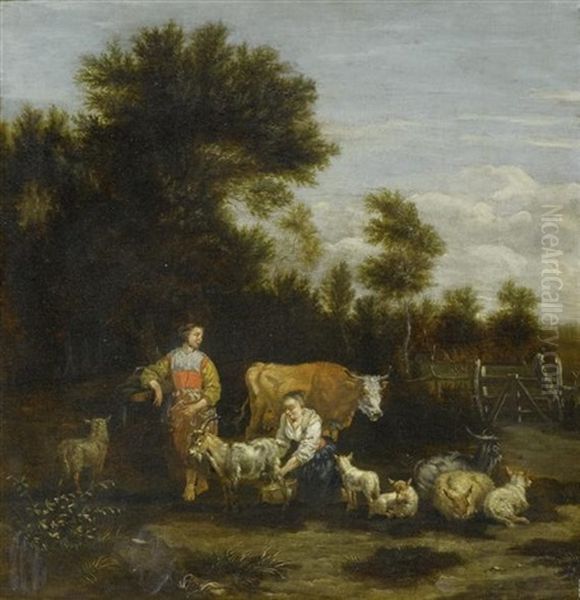 Hirtinnen Mit Tieren Auf Der Weide - view 1
