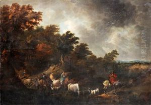 Italiserande Landskap Med Ridande Sallskap Italiserande Landskap Med Ridande Sallskap