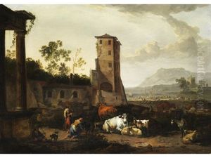 Fantasielandschaft Mit Antiken Ruinen Und Hirtenidylle by Johannes van der Bent