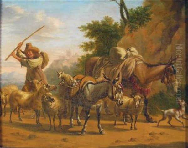 Southern Landscape With Herdsman Driving His Flock - view 1