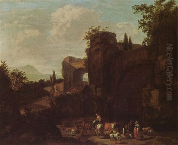 A Classical Landscape With Shepherds And Their Herd Near Ruins - view 1