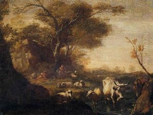 Paesaggio Con Pastori E Armento by Johannes van der Bent