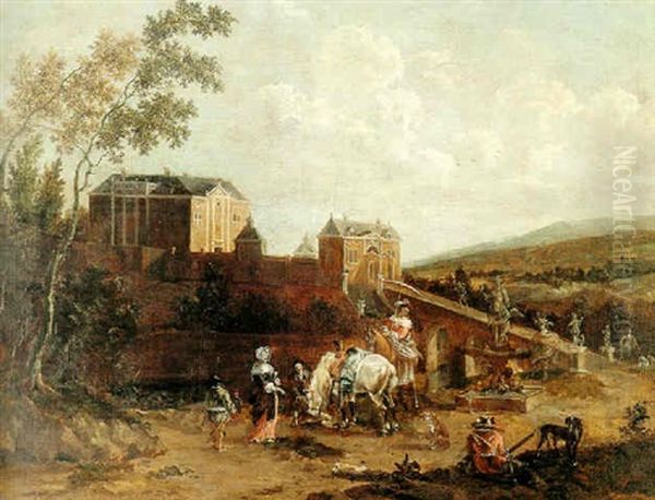 Landscape With Figures And Horses Before A Castle - view 1